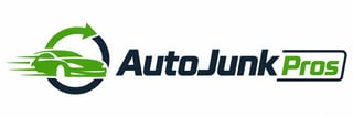 Auto Junk Pros logo featuring a green car with recycling arrow symbol